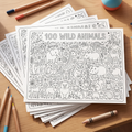 100 Wild Animals Giant Printable Colouring Poster (Digital Download)