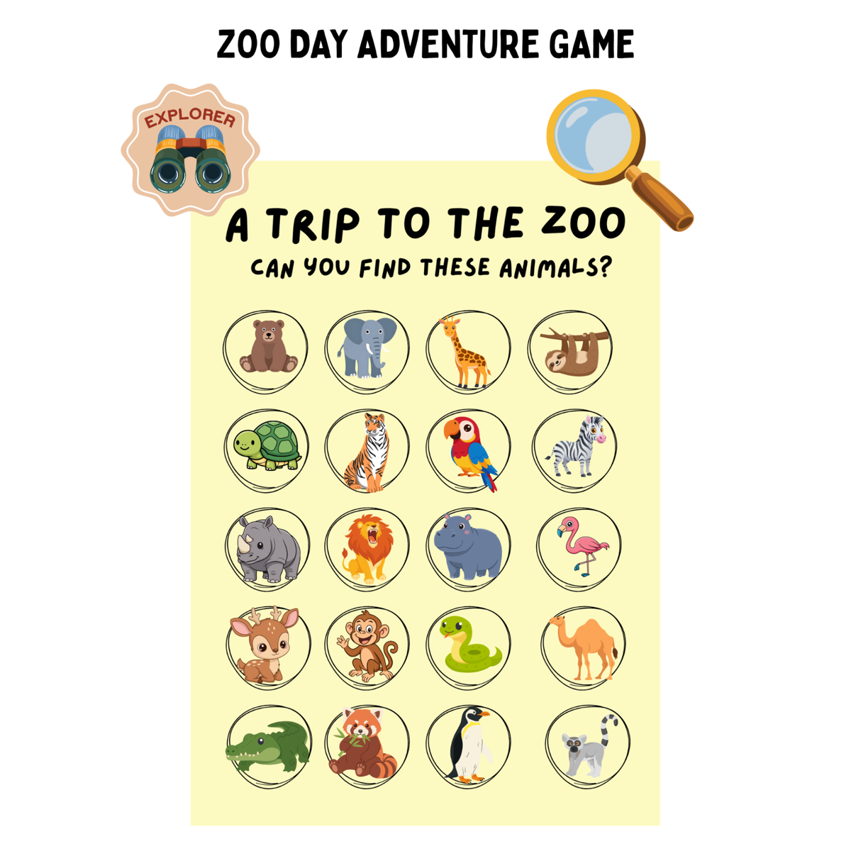 Printable Zoo Scavenger Hunt Game (Search & Find Activity Sheet)